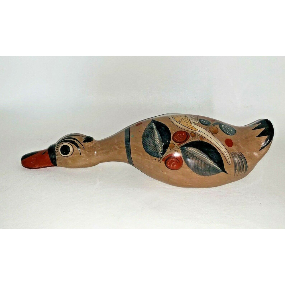 Vintage Large Mexican Folk Art Pottery Tonala Duck Goose Bird 12.5" Long